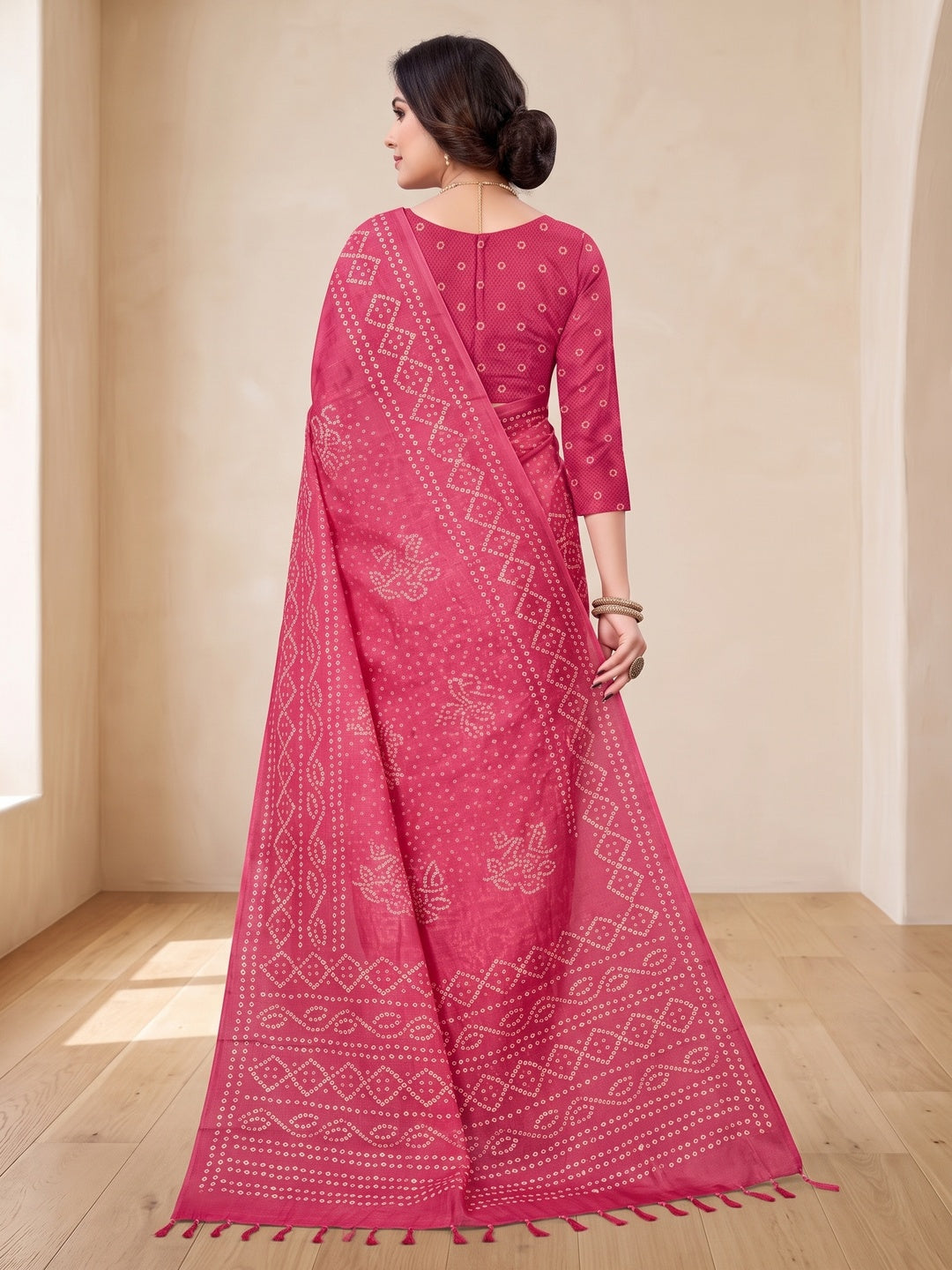 Peachmode Pink Digital Printed Tissue Cotton Saree - Image 3