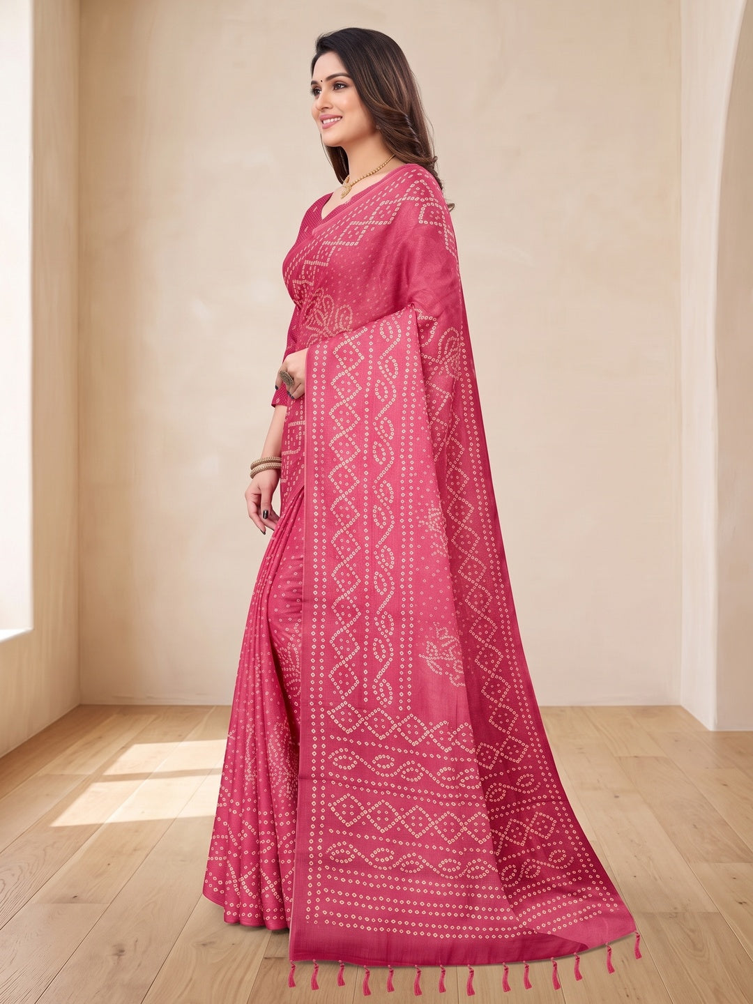 Peachmode Pink Digital Printed Tissue Cotton Saree - Image 5