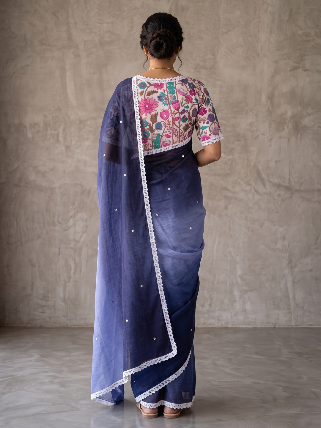 Peachmode Black Lavender Ombre Linen Saree - Image 3