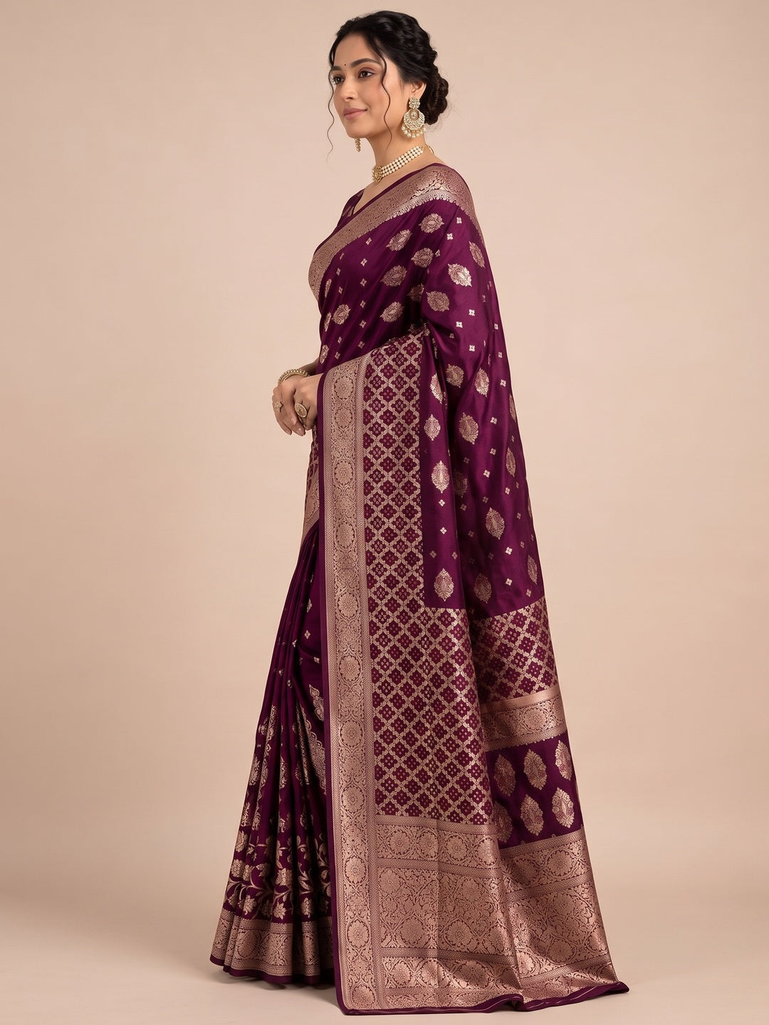 Peachmode Purple Dola Silk Woven Saree - Image 5
