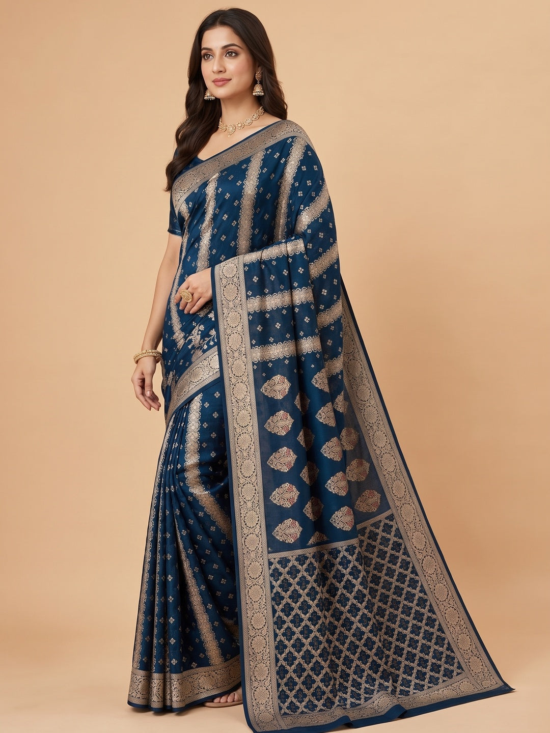 Peachmode Blue Dola Silk Woven Saree - Image 4