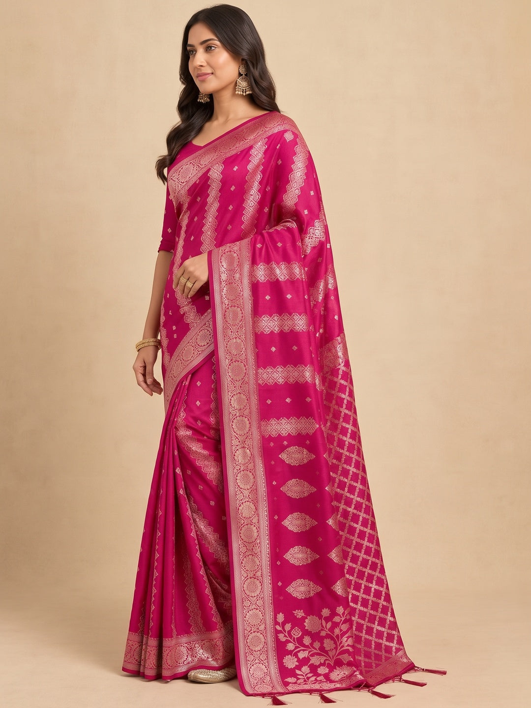 Peachmode Pink Dola Silk Woven Saree - Image 4