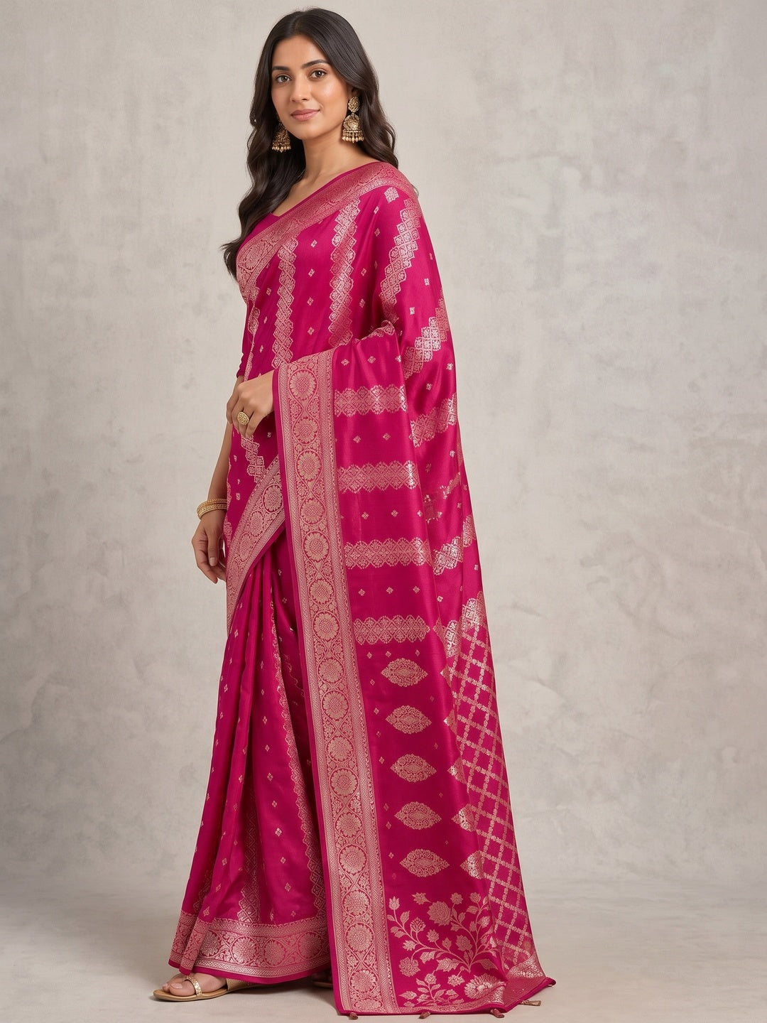 Peachmode Pink Dola Silk Woven Saree - Image 5