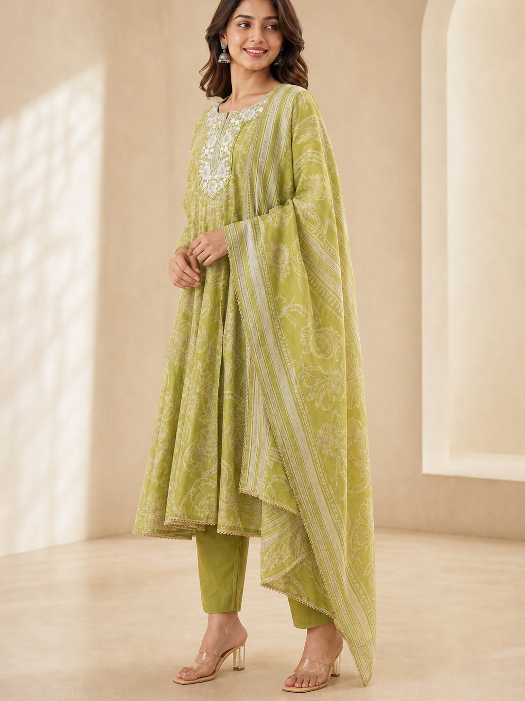 Pista Green Chanderi Silk Embroidered Salwar Suit Set - Image 2