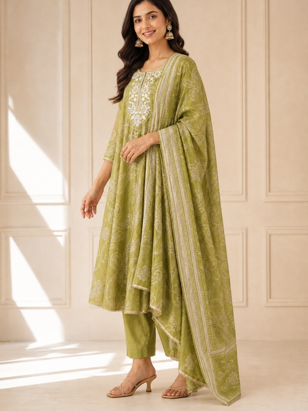 Pista Green Chanderi Silk Embroidered Salwar Suit Set - Image 3