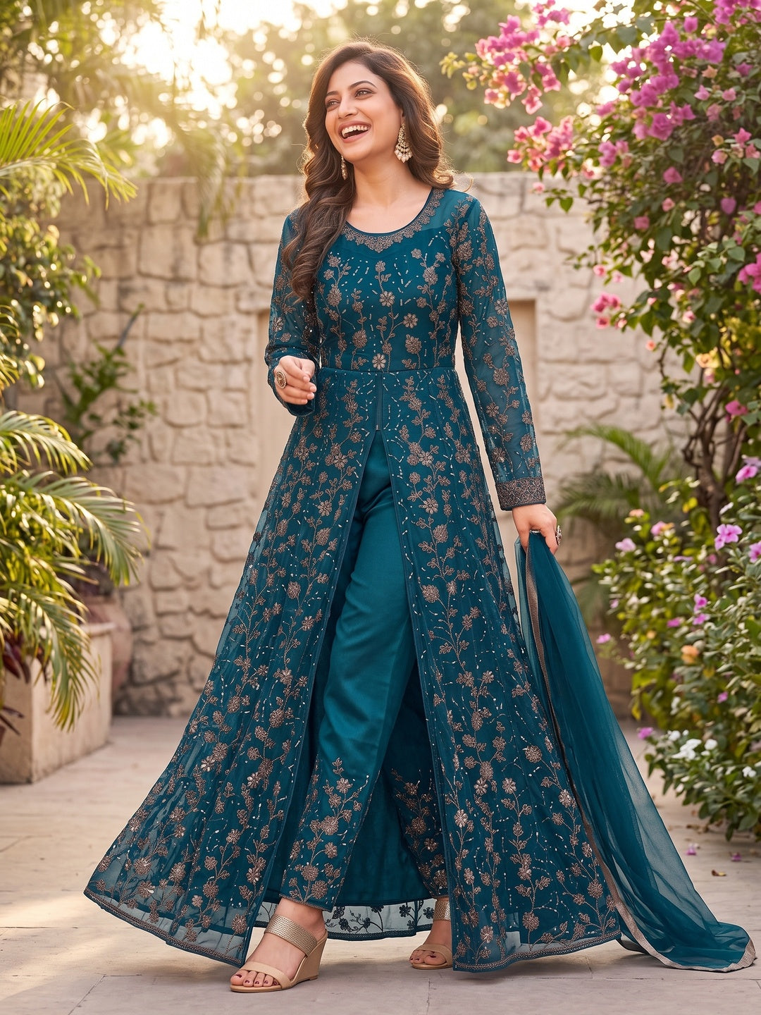 Morpich Embroidered Net Semi Stitched Anarkali Style Suit - Image 5
