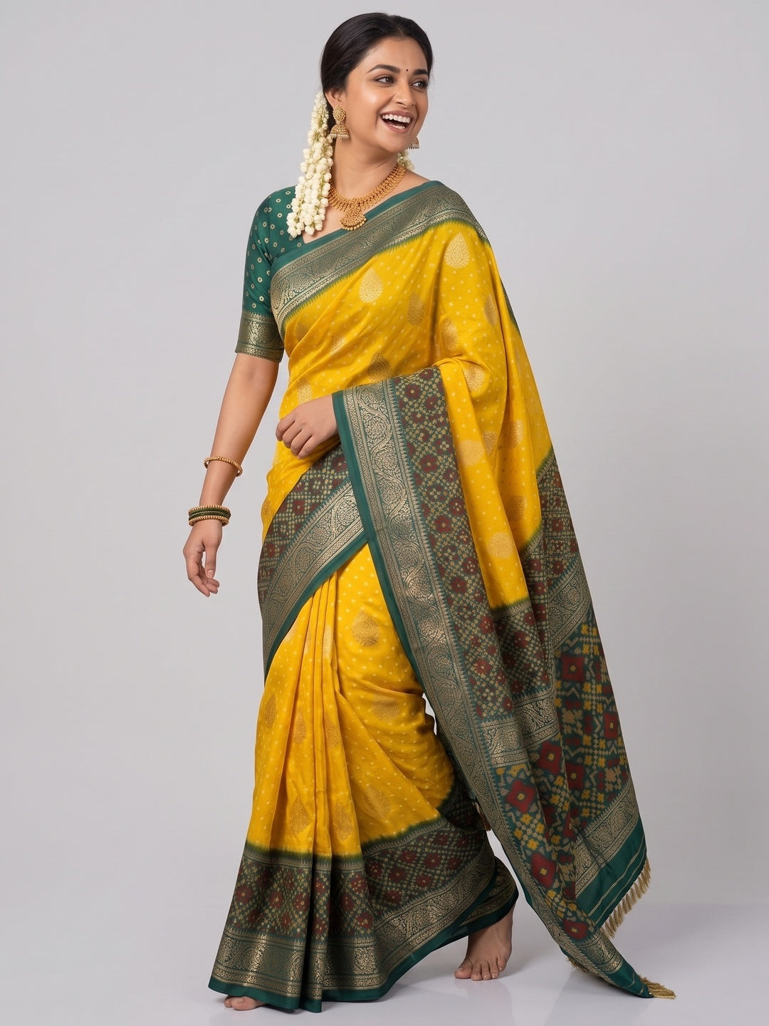 Exclusive Yellow Georgette Bandhani Print Saree with Zari Work - Image 10