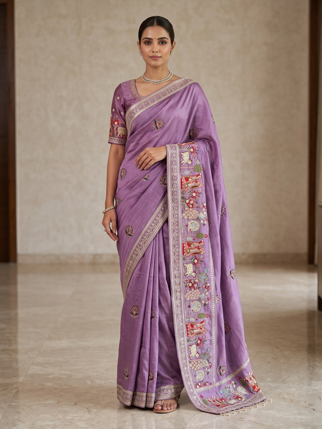 Peachmode Purple Art Silk Saree - Image 1