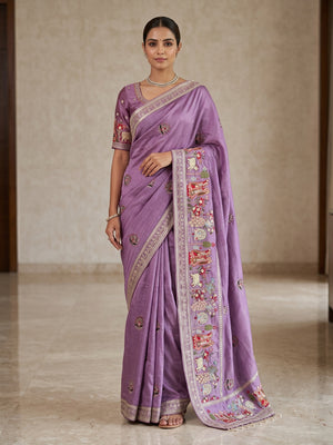 Peachmode Purple Art Silk Saree - Image 1