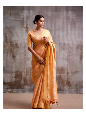 Peachmode Orange Woven Tissue Silk Saree - Image 2