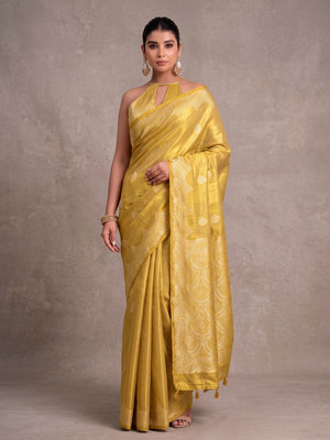 Peachmode Mustard Woven Tissue Silk Saree - Image 1