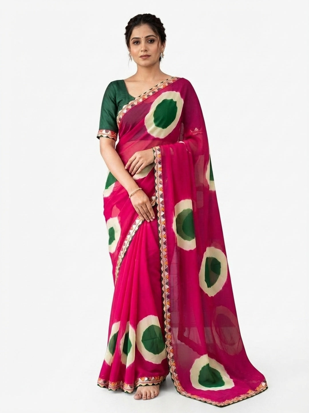 Peachmode Pink Abstract Printed Georgette Saree With Sequin Lace Border - Image 4