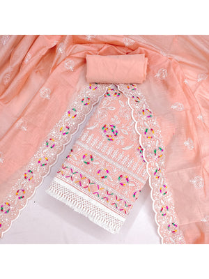 Peachmode Peach Chanderi Thread Work Dress Material - Image 2