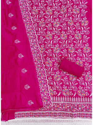 Peachmode Rani Pink Chanderi Thread Work Dress Material - Image 2