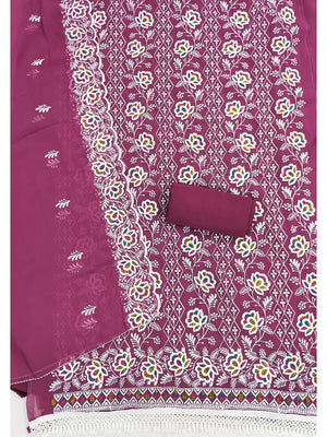 Peachmode Mauve Floral Thread Work Georgette Dress Material - Image 2
