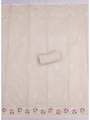 Peachmode Cream Chanderi Thread Work Dress Material - Image 2