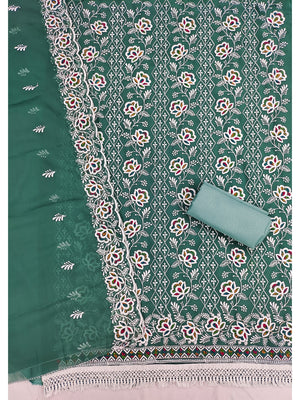 Peachmode Rama Green Floral Thread Work Georgette Dress Material - Image 2