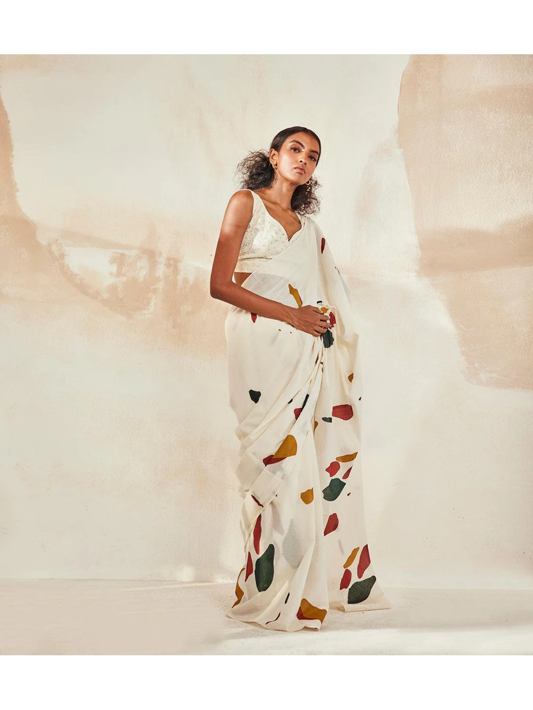 Peachmode White Georgette Embroidered Saree - Image 1