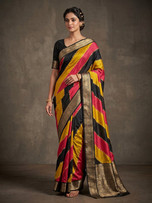 Peachmode Multicolour Dola Silk Striped Saree - Image 1