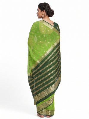 Green Saree In Pure Viscose Featuring Intricate Floral Zari Weaving - Image 2
