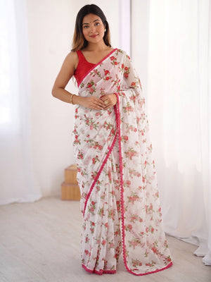Pink Heavy Chiffon Daily Wear Saree with Fancy Lace Border - Image 1
