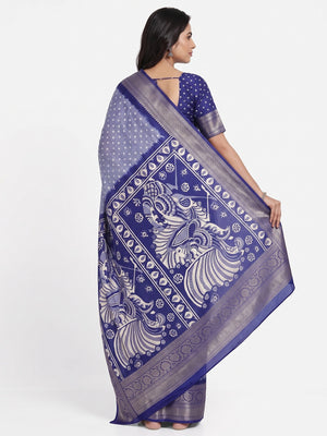 Blue Bandhani Design Dola Silk Saree with Classic Zari Detailing - Image 2