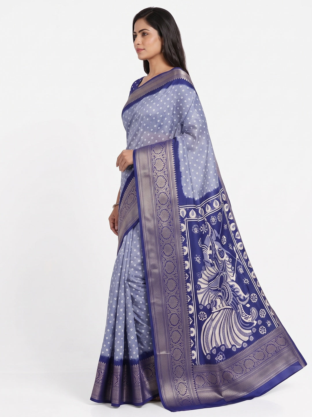 Blue Bandhani Design Dola Silk Saree with Classic Zari Detailing - Image 3