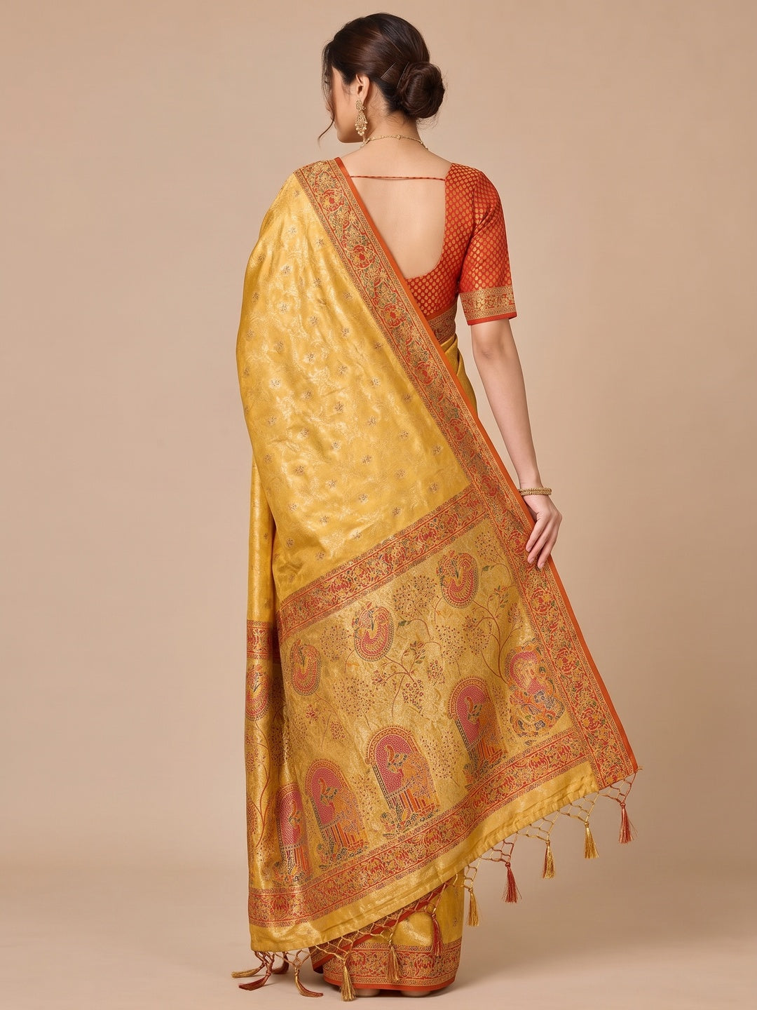 Peachmode Gold Kanjivaram Silk Woven Saree - Image 4