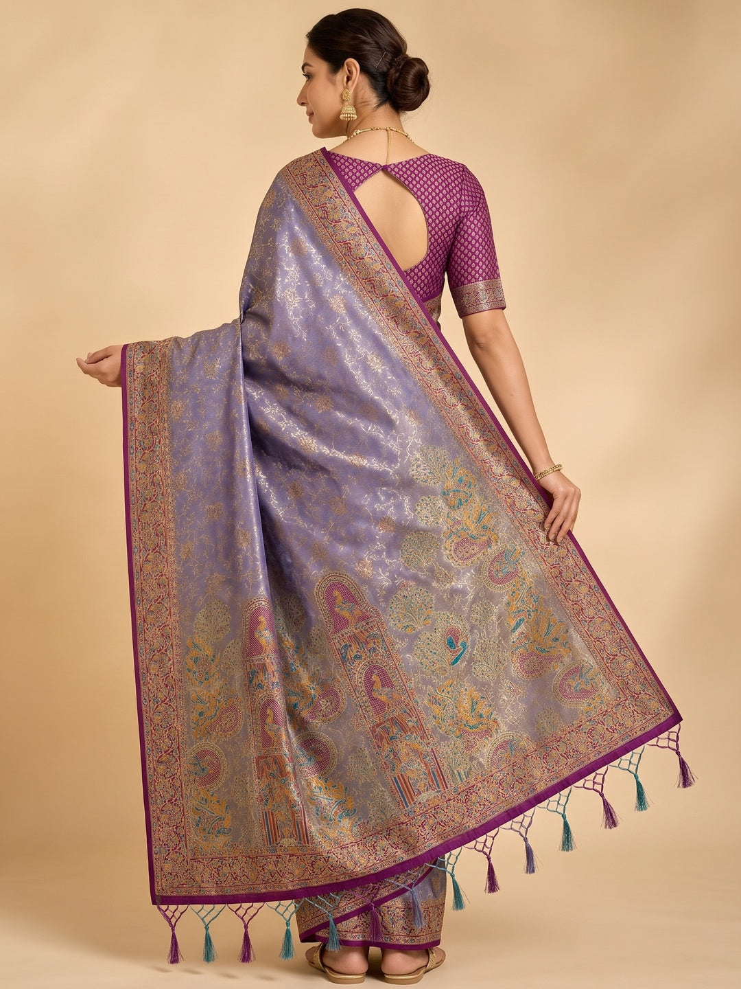 Peachmode Purple Kanjivaram Silk Woven Saree - Image 4