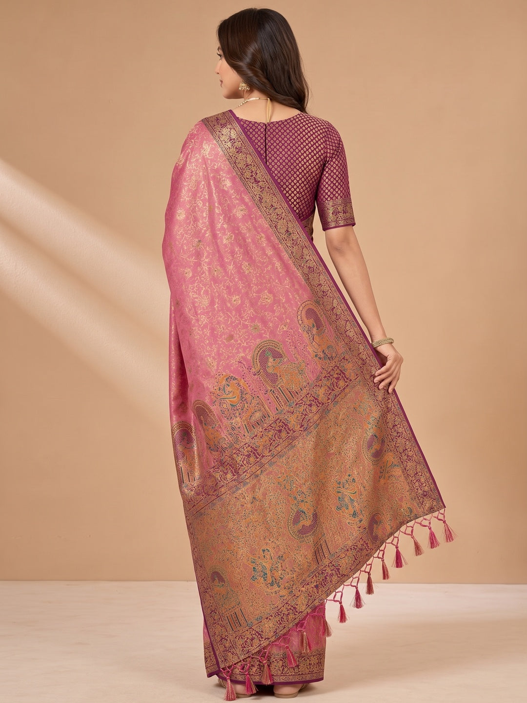 Peachmode Pink Kanjivaram Silk Woven Saree - Image 4