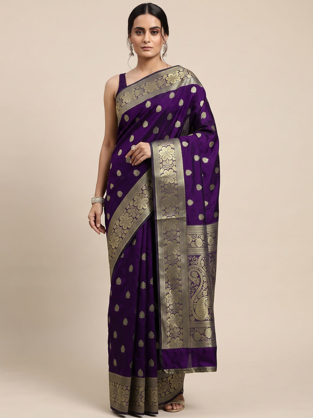 Purple Banarasi Silk Saree With Intricate Zari Butti Weaving - Image 1