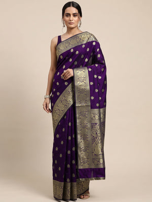 Purple Banarasi Silk Saree With Intricate Zari Butti Weaving - Image 1