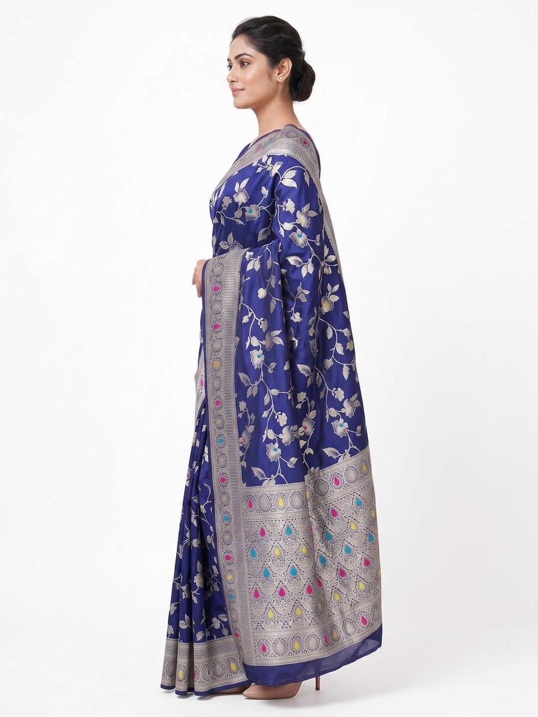 Blue Heritage Pure Silk Saree with Heavy Zari Work - Image 3