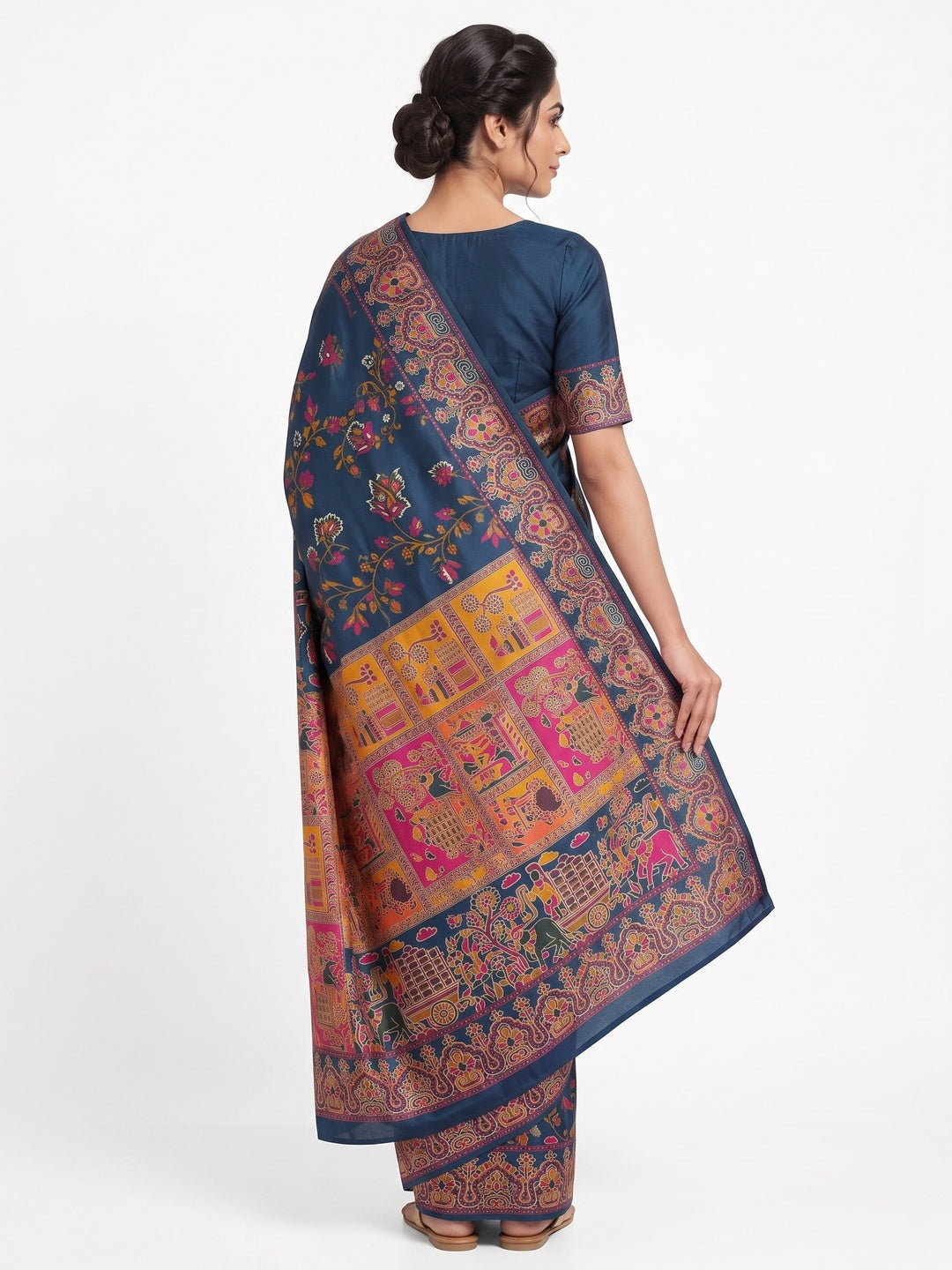 Royal Teal Pashmina Silk Saree with Rajwadi Zari Weaving - Image 2