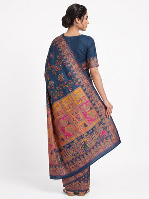 Royal Teal Pashmina Silk Saree with Rajwadi Zari Weaving - Image 2