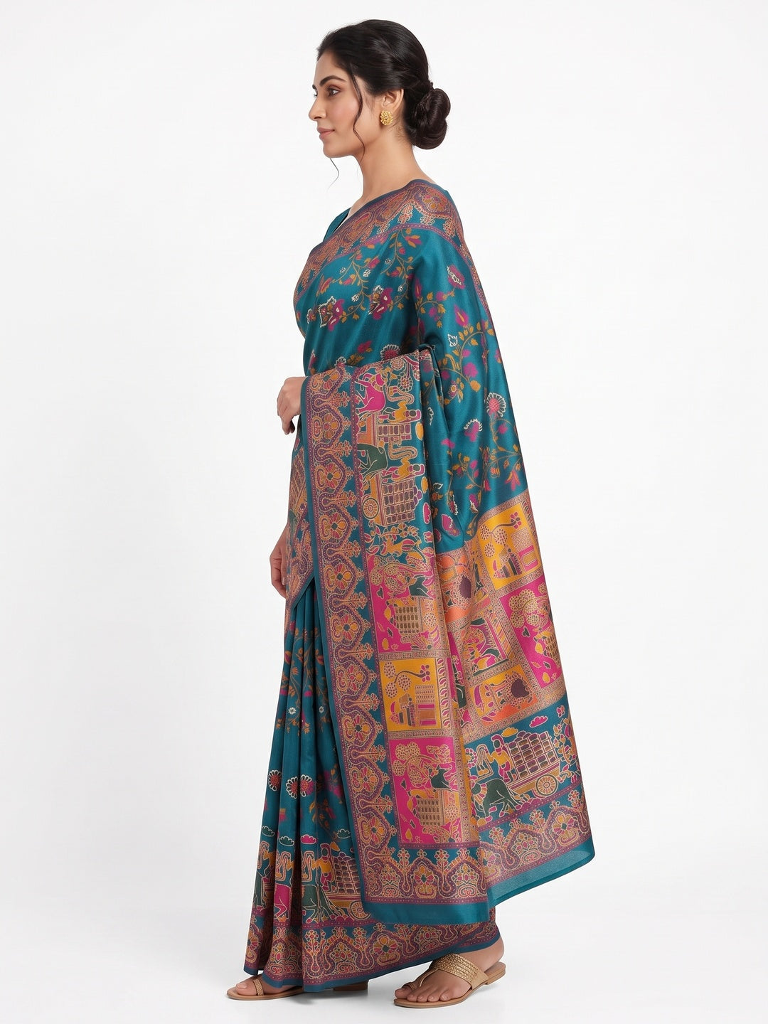 Royal Teal Pashmina Silk Saree with Rajwadi Zari Weaving - Image 3