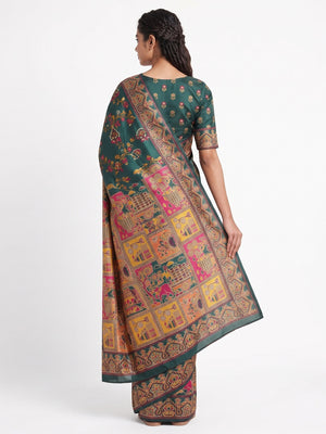 Royal Dark Green Pashmina Silk Saree with Rajwadi Zari Weaving - Image 2