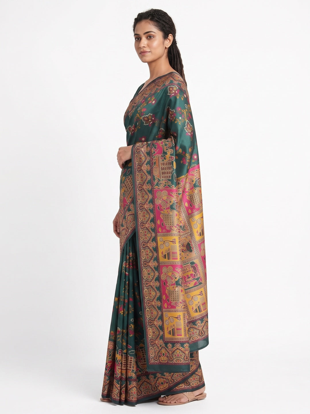 Royal Dark Green Pashmina Silk Saree with Rajwadi Zari Weaving - Image 3