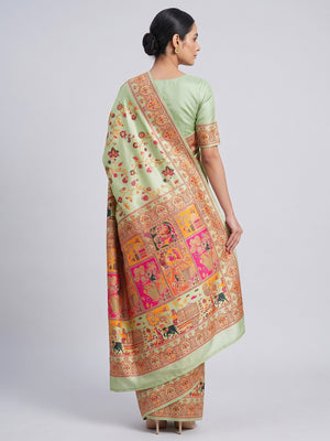 Royal Pista Green Pashmina Silk Saree with Rajwadi Zari Weaving - Image 2