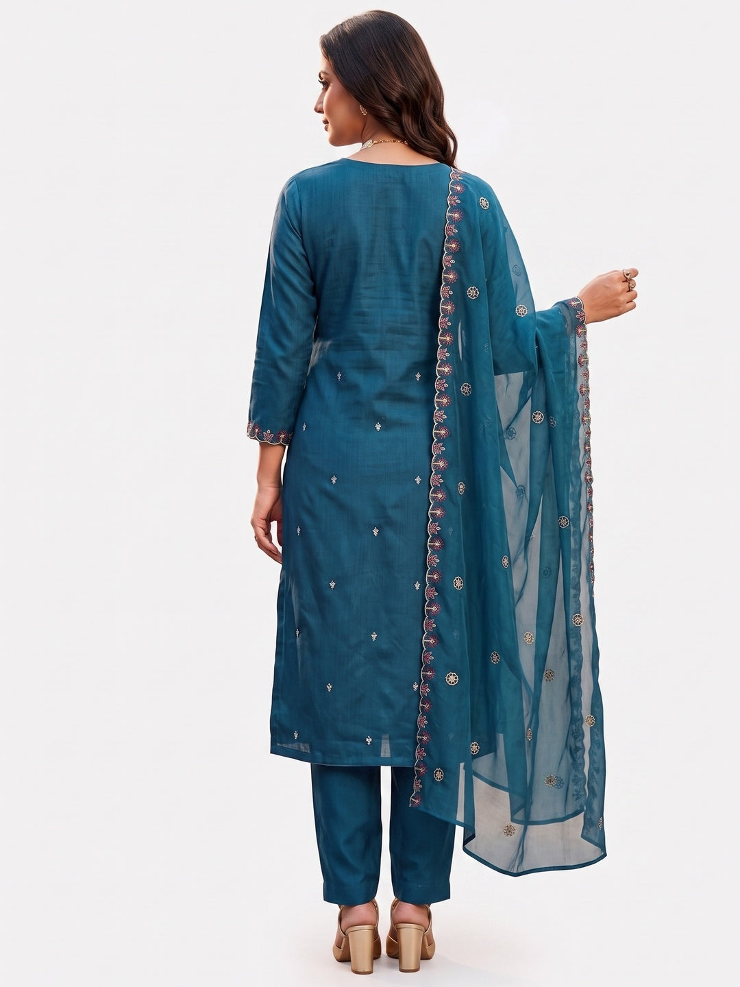 Peachmode Blue Art Silk Dress Material with Floral Embroidery - Image 7