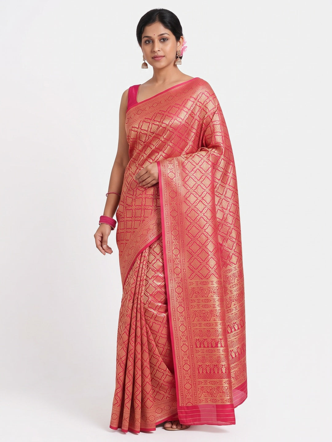 Pink Banarasi Silk Saree With Intricate Zari Floral Weaving - Image 1