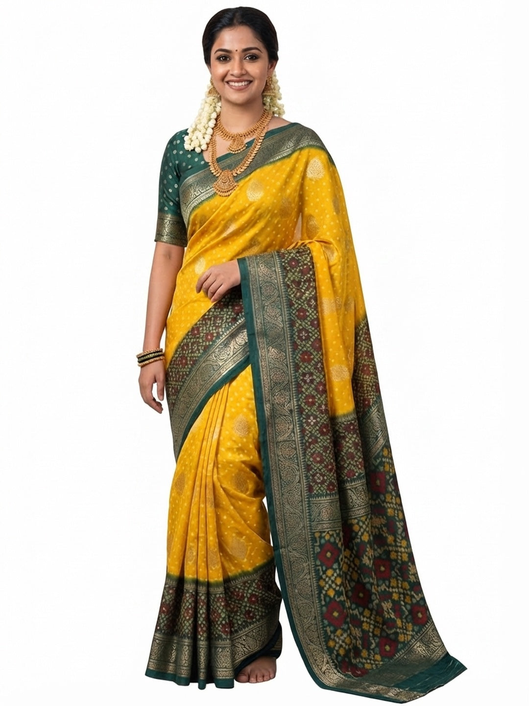 Exclusive Yellow Georgette Bandhani Print Saree with Zari Work - Image 10