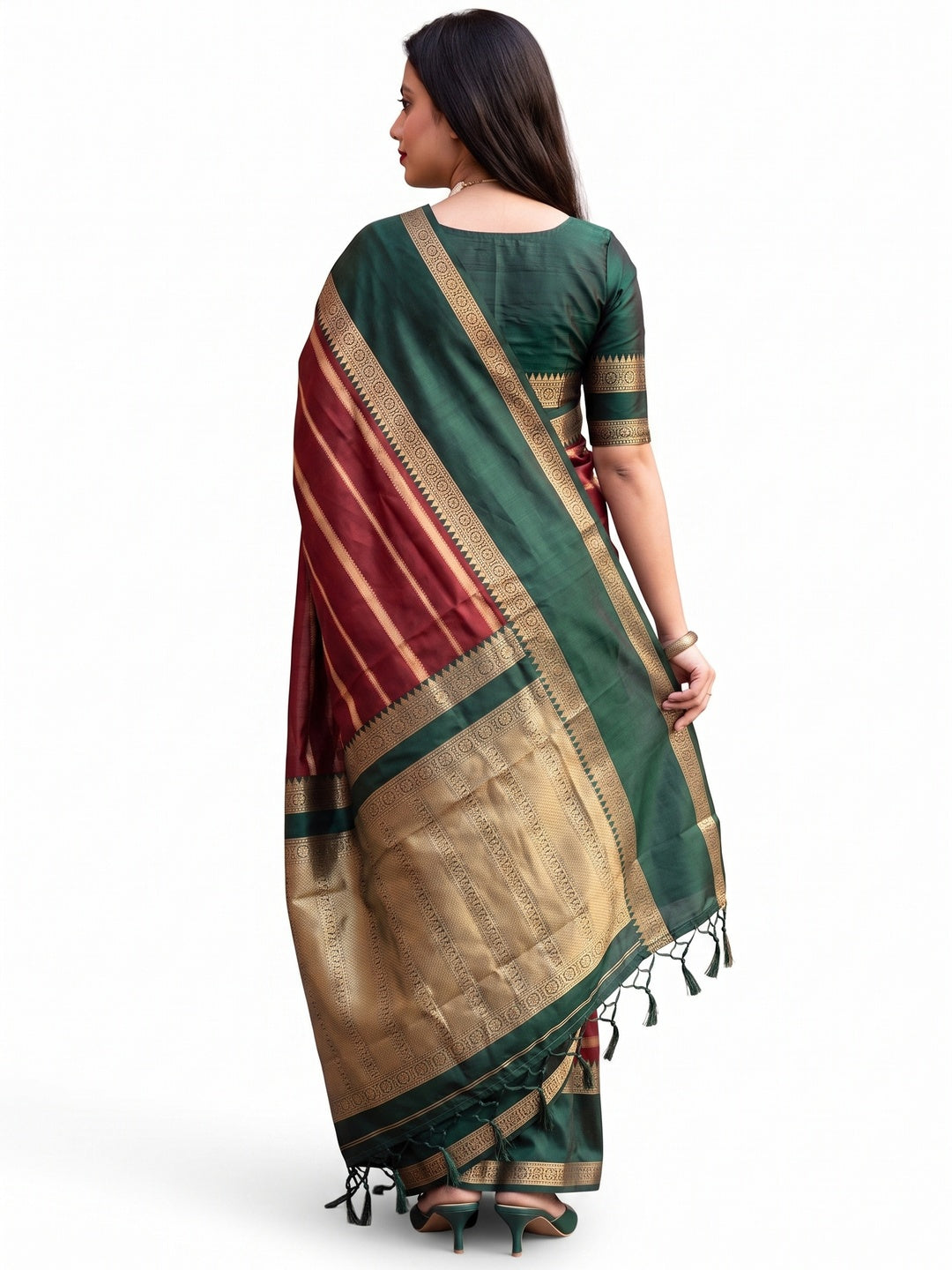 Maroon Woven Banarasi Silk Saree with Tassels - Image 6