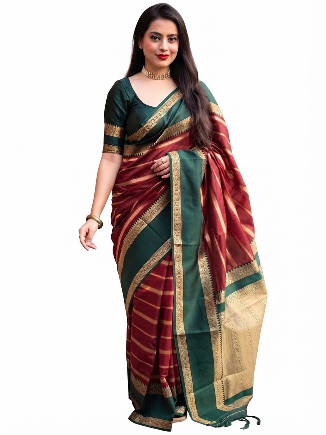 Maroon Woven Banarasi Silk Saree with Tassels - Image 9