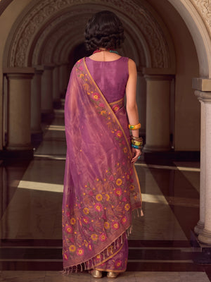 Peachmode Dark Pink Tissue Silk Woven Saree - Image 2