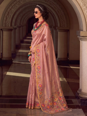 Peachmode Light Pink Tissue Silk Woven Saree - Image 2