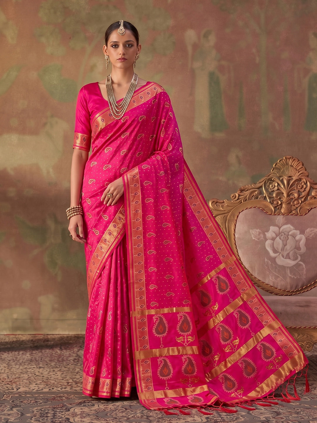 Peachmode Light Pink Soft Silk Woven Saree - Image 1