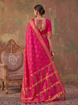 Peachmode Light Pink Soft Silk Woven Saree - Image 2