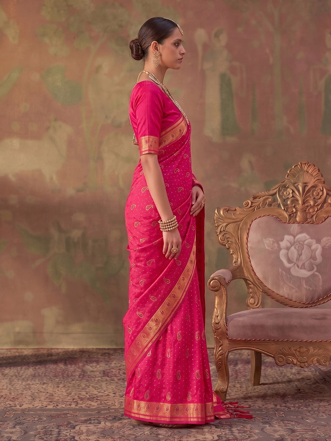 Peachmode Light Pink Soft Silk Woven Saree - Image 3