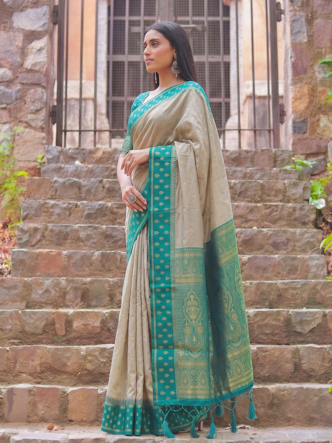Peachmode Chiku Cotton Woven Saree - Image 2